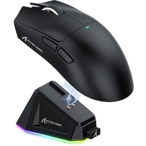ATTACK SHARK X11 Gamingmuis met magnetisch oplaadstation, PixArt PAW3311 gamingsensor, BT/2.4G draadloze/bedrade gamingmuis, 22000 DPI, kantoormuizen gamermuizen voor Win11/Xbox/PS/Mac (zwart)