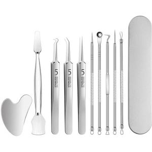 Mee-eterverwijderaar, 10 stuks, comedonenknijper, hoogwaardige set voor meet-verwijderset van roestvrij staal, geschikt voor het verwijderen van mee-eters, mee-eters, puistjes en whiteheads op de neus