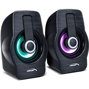 Audiocore AC855 Stereo-luidspreker met kleurrijke LED-verlichting, pc-luidspreker, 6 W RMS, USB-voeding, compact, zwart