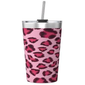 12oz Mok, Geïsoleerde Tumbler met Conisch Stro, Koffie Cup Auto Cup Travel Fles, Roze Zebra Print
