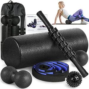 Schuim Roller Set - Hoge Dichtheid Terug Roller, Spier Roller Stick, 2 Voet Fasciitis Bal, Stretching Strap, Pinda Massage Bal voor het hele lichaam Fysiotherapie & Oefeningen, Rugpijn, Been, Diepe