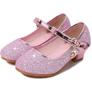 GSJNHY Prinsessenschoenen voor meisjes, prinsessenschoenen met hoge hakken voor meisjes, leren schoenen voor feestjes, roze schoenen, 35 Length(21.5cm)