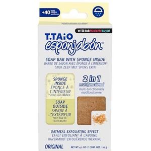 T. Taio Esponjabon Zeepspons - Zachte Douchescrub - Reinigingsbad Wassen Scrub - Vuil & Olie Verwijderen - Massage & Schuim Voet, Elleboog & Gezicht Badkamer Accessoires Havermout)
