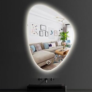 Onregelmatige Frameloze Spiegel, LED Verlichte Spiegel, Badkamerspiegel Met Lichten, Asymmetrische Decoratieve Wandspiegel, HD, Drie Kleuren Eindeloos Dimbaar (Kleur: B, Maat: 70 x 90 C