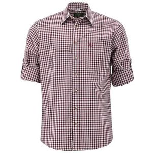 OS Trachten Ukazui Herenhemd met lange mouwen, klederdrachthemd met ligkraag, wijnrood, 37-38