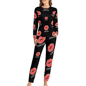 Kiss Me Lips Mode 2 Stuks Dames Pyjama Sets Lange Mouw Nachtkleding Nachtkleding Loungewear Stijl