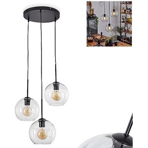 Koyoto hanglamp, metaal/glas hanglamp in zwart/helder, retro design met glazen kappen (Ø20 cm), hoogte max. 142,5 cm, 3 lampen, 3 x E27, gloeilampen niet inbegrepen