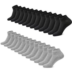 FALARY sportsokken sportsokken heren en dames 12 paar ademende hardloopsokken katoenen sokken Zwart Grijs 39-42