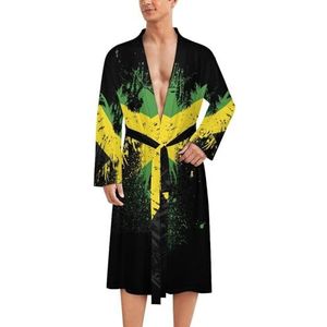 Jamaicaanse vlag adelaar herenmantel zachte badjas pyjama nachtkleding loungewear ochtendjas met riem 2XL