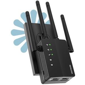 AOOEPU WiFi Booster, 1200 Mbps WiFi Extender Signaalversterker voor thuis, 12880 Sq Ft dekking, 105 apparaten, Dual Band 2.4/5GHz Internet Extender WiFi Booster