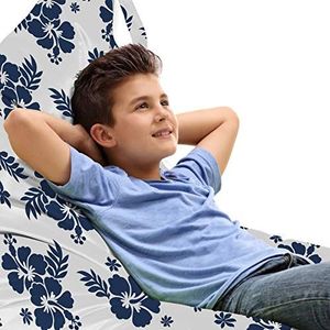 ABAKUHAUS Hawaii Zitzak, Monochrome Flower Art, Veel Ruimte om Zacht Speelgoed als Knuffels in op te Bergen, met Handvat, Navy Blue White