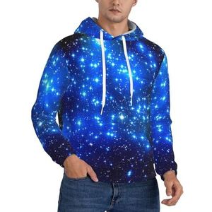 JEJEA Blauwe glanzende sterren print heren sweatshirt capuchon trekkoord hoodies trui lange mouwen trui voor dagelijks gebruik, Zwart, S