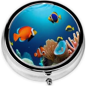 Stijlvolle ronde pillenetui Marine Life metalen pillendoos 3 compartimenten medicijnpillenhouder draagbare pillenorganizer doseerdoos, kleine pillendoos voor reizen voor portemonnee en zak