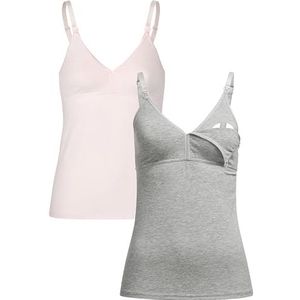 Herzmutter Borstvoedingstop - Voedingsshirt - Eenvoudige Borstvoedingsfunctie - Geïntegreerde Bustier BH met Clipsluitingen - Hoogwaardige Katoenmix - Set van 1 & 2-5420 (S, Roze/Grijs)