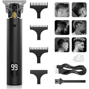 Professionele tondeuse, baardtrimmer, scheerapparaat voor heren, elektrisch, haartrimmer, baardtrimmer, contourtrimmer, tondeuse voor mannen met 4 kammen en led-display