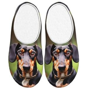 EdWal Teckel Weiner Huisdier Honden Print Winter Warme Slippers Indoor Anti-slip Pluche Slippers Ontspannen Thuis voor Vrouwen Mannen, Zwart, 37.5 EU