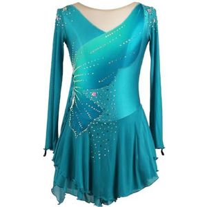 Kunstschaatsjurk For Meisjes, Lange Mouwen, Gradiënt Schaatswedstrijdkostuums, Dames Ijsdansjurk(4XL)