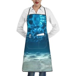 ZhaoYuGoods Palmboomschorten met groene bladeren met zakken voor vrouwen, stijlvolle kookschorten voor keuken, tuinieren, salon, ideale print schort, Oceaan, Eén maat