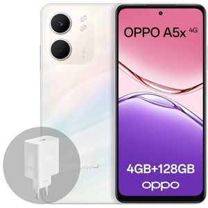 OPPO A5x 4G 4GB RAM + 128GB ROM, ontgrendelde smartphone met AI, 6,67"" 90 Hz-scherm, 32MP AF-camera, 6000 mAh-batterij, IP65 water- en bestendigheid, Laser White (inclusief 45W SUPERVOOC-oplader)