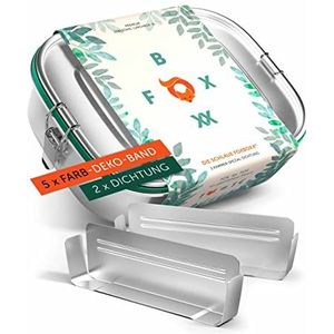 FOXBOXX Lunchbox van hoogwaardig roestvrij staal, groot 1200 ml, lekvrij + 2 scheidingswanden = 3 vakken, kinderen en volwassenen