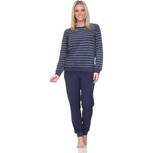 Normann Badstof pyjama voor dames met boorden, pyjama in strepenlook, ook in grote maten, Donkerblauw, 36-38