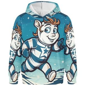 KAAVIYO Wit Paard Blauwe Ster Hoodies Sweatshirts Atletische Hoodies Schattige 3D-print voor Meisjes Jongens, Patroon, XXS