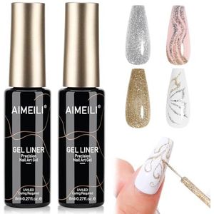 AIMEILI Gel Nail Polish Nail Art Gel Liner Metallic Goud en Zilver, Ultra Dunne Kwast voor Precise Lijnen Art Painted UV/LED Snel Uitharden, Vegan Dierproefvrij Salon Thuis DIY Manicure, 2x8ml Set