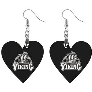 Viking Schip Leuke Hartvormige Hanger Oorbellen Voor Vrouwen Lichtgewicht Houten Oorbellen Mode-sieraden Geschenken