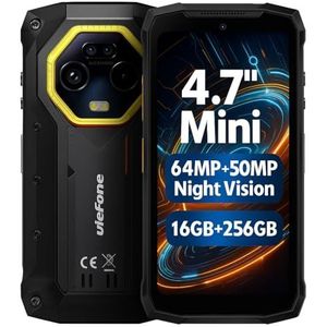 Ulefone Armor Mini 20 4G Smartphone Rugged, grootte van de handpalm, 16 GB + 256 GB, batterij 6200 mAh, draadloos opladen, camera nachtzicht 64 MP + 50 MP, 4,7 inch HD+, IP68 waterdicht, Android 14,