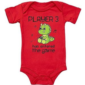 Blauer-Storch Babybody in verschillende kleuren, Player 3 has entered the Game spreuk, cadeau voor de geboorte, voor gamers, kinderen, voor kleine kinderen, korte mouwen, biologisch katoen, rood, 0-3