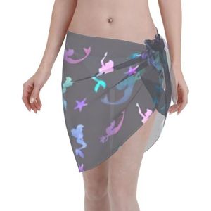 Gekleurde mooie zeemeerminprint, elegante strandwrap, bikini cover-up, badkleding jurk, voor vrouwen, perfect voor zwembad en resort, zwart, Zwart, one size