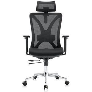 Ergonomische Bureaustoel Voor Volwassenen Zwart/Chroom - Volledig Verstelbaar - EN1335 - Office Chair Ergonomic - Spherite®