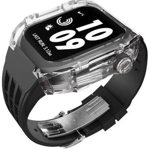 INSTR Transparante kastbandmodificatiekit voor Apple Watch-serie 9 8 7 45 mm Retrofitkit Rubberen armbandband met cover voor iWatch-serie 6 5 4 SE 44 mm(Color:TransW-B,Size:45mm44mm)