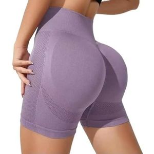 Vrouwen Naadloze Yoga Shorts Gym High Waist Fitness Tight Shorts Biker Shorts Sneldrogend Fietsen Training -Purple-S