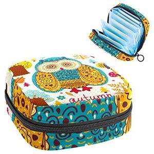 Uil Patroon,Periode Pouch Draagbaar,Tampon Opbergtas,Tampon Houder voor Portemonnee Vrouwelijke Product Organizer, Meerkleurig, 4.7x6.6x6.6 in/12x17x17 cm