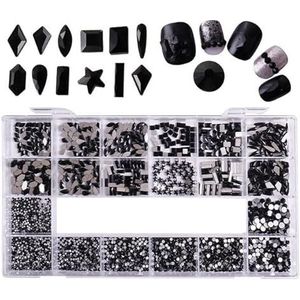 Shiny Diamond Nail Art Steentjes Kit Glas Kristal Decoraties Set 1 stks Rasters Doos 21 Vormen van 2500 stks-Zwart 2500 stks