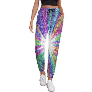 Glitter Regenboog Joggingbroek Voor Vrouwen Hoge Taille Joggers Casual Lounge Broek Met Zakken Voor Workout Running