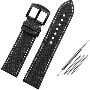 Verstelbare Gesp Gevlochten Elastische Nylon Horlo Nylon canvas lederen horlogeband Quick Release horlogeband Horlogeband armband Universele vervangingsband nylon horlogeband(Black Whiteblack,21mm)