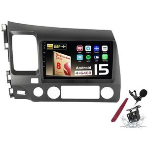 Android 15 Autoradio Sat Navi voor H-onda Civic (2005-2012) 9 Inch Touchscreen Multimedia Speler met Draadloze Carplay GPS Navigatie FM RDS Bluetooth 5G-WiFi SWC DSP,M120s