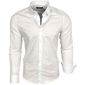 Baxboy B-500 herenoverhemd met lange mouwen, zakelijk, vrije tijd, bruiloft, gemakkelijk te strijken, slimfit, kentkraag, geschikt om te dragen bij pak, wit, 4XL