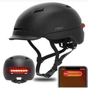 Slimme fietshelm met LED-achterlicht, volwassen fietshelm met automatisch remlicht en SOS-alarmfunctie, geschikt voor MTB-fiets/fiets/skateboard/scooter/stadsrijden (M)