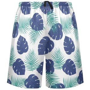 LI ZHI XIN Herenpyjamabroek, korte pyjamabroek, zomer casual shorts, elastische tailleband met trekkoord, rechte losse pasvorm met 2 zakken, S-XXL tropische plantenboom, Meerkleurig, S