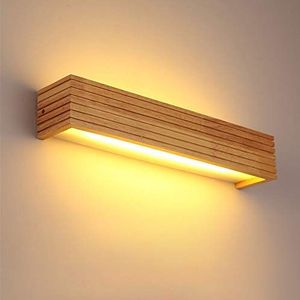 LED-wandlamp van hout warm licht, Scandinavisch gestreepte massief houten lamp slaapkamer nachtkastje badkamer rechthoekige spiegel schijnwerper hoofdverlichting wandlamp in Japanse stijl lamp