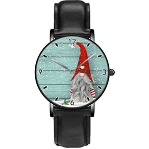 Kerst Gnome Winter Elf Sneeuw Houten Muur Klassieke Patroon Horloges Persoonlijkheid Business Casual Horloges Mannen Vrouwen Quartz Analoge Horloges, Zwart