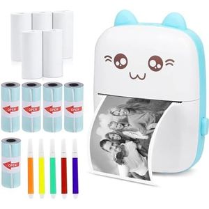 WANGCL Thermische labelprinter met USB opladen draagbare Bluetooth draadloze fotoprinter compatibel met Android of iOS met 1 rol thermisch papier (blauw)