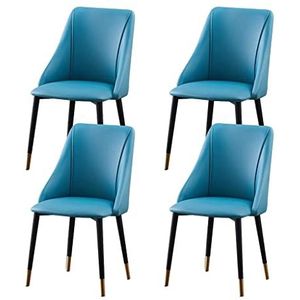 GEIRONV 4 -stks keuken eetstoelen, met metalen benen tegenstoelen woonkamer slaapkamer lounge waterdicht PU Lederen stoel Eetstoelen (Color : Blue)