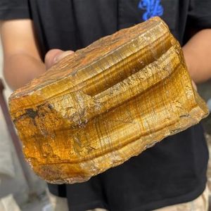 AtkitS Ruw mineraal uit natuurlijk tijgeroog, mineraal van kristalkwarts, Reiki-ornamenten, woondecoratie (350-400 g)