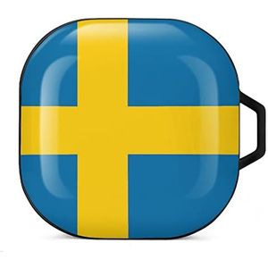 Zweden vlag oordopjes hoesje compatibel met Samsung hard shell beschermhoes zwart-stijl