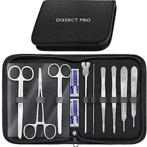 AIESI® Dissectieset met 9 roestvrijstalen chirurgische instrumenten en etui met ritssluiting DISSECT PRO, Instrumentenset, Garantie 24 maanden
