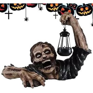 Halloween-zombie-grondbreker | Halloween Decoraties Buitenverlichting,Spookachtig Halloween-zombiestandbeeld met LED-lantaarn, Halloween-buitendecoratie voor binnen en buiten Hirara